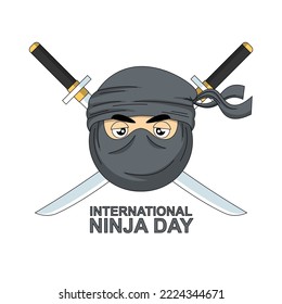 International Ninja Day background. Design with cartoon ninja.  Vector design illustration.