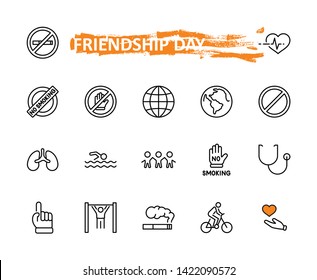 International No Tobacco Day Set Line Vector Icons. Contains such Icons as Lungs, Cigars, Cigarettes, Smoking, Globe, smoking Cessation and more. Editable Stroke 32x32 Pixels