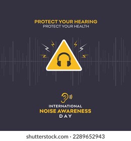 International Noise Awareness Day, Hearing, Ear Problems, April, Hearing Protector, Sound Waves, Social Media Design Vector Template English