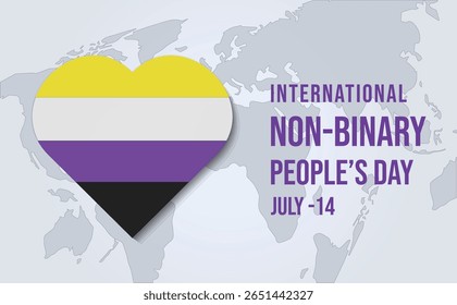 Dia Internacional das Pessoas Não-Binárias comemorado em 14 de julho. Ilustração vetorial para cartão de saudação, cartaz, folheto, folheto, banner