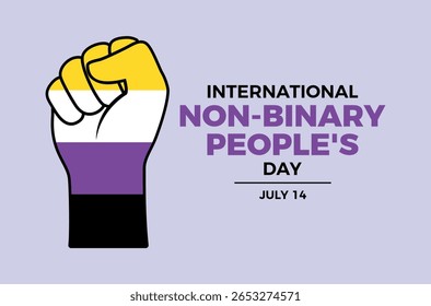 International Non-Binary People's Day poster vector illustration. Non-Binary hand raised fist icon. LGBTQ clenched fist symbol. Template for background, banner, card. July 14 each year. Important day