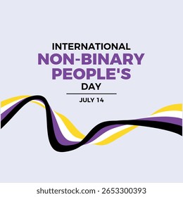 International Non-Binary People's Day poster vector illustration. Waving abstract non-binary pride flag ribbon icon. LGBTQIA motion geometric shape. Template for background, banner, card. 14 July