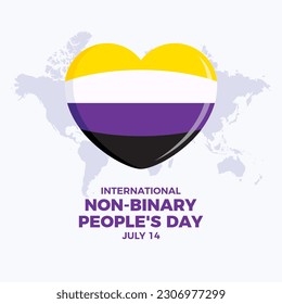 International Non-Binary People's Day vector illustration. Non-binary pride flag in heart shape icon vector. Nonbinary love symbol. LGBTQIA design element. July 14. Important day