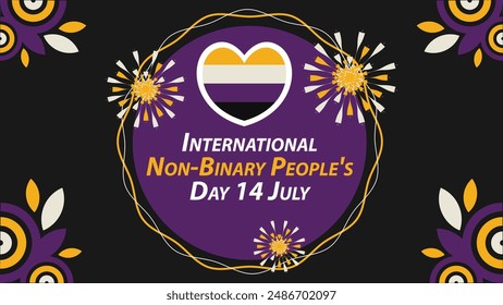 International Non-Binary People's Day  vector banner design with geometric shapes and vibrant colors on a horizontal background. Happy International Non-Binary People's Day modern minimal poster.