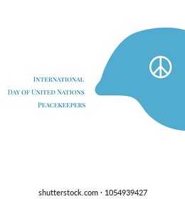 international non-UN peacekeepers day, vector illustration, flat silhouette, blue, white, poster, banner text, helmet, defense, safety, concept