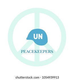 international non-UN peacekeepers day, vector illustration, flat silhouette, blue, white, poster, banner text, hard hat, peace symbol, protection, logo