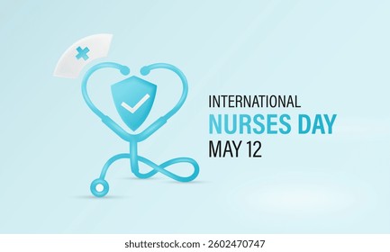 International Nurse Day .12th May International Nurse Day. Celebrate nurse`s uniform nurse with stethoscope and heart love icon. Design for web banner, cards, prints, social media, poster, flyer.