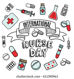 international nurse day card, pharmacy vector elements