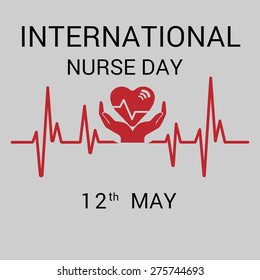 International nurse day concept with illustration of heart with heartbeat..