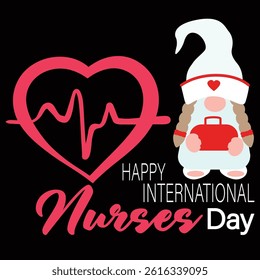 international nurse day. cute cartoon character with stethoscope and medical cap on blue background.
