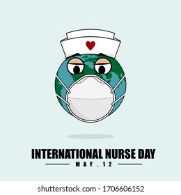 International Nurse Day. The Earth using mask and nurse hat. Vector Illustration