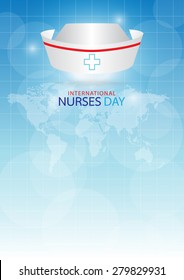 International nurse day:  generated image nurse cap on blue background.
World Map: Elements of this image furnished by NASA