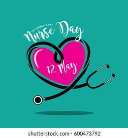 International Nurse Day Heart And Stethoscope Design. EPS 10 Vector.