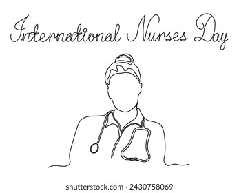 International Nurses Day. Abstracr nurse continuous single line art drawing sketch