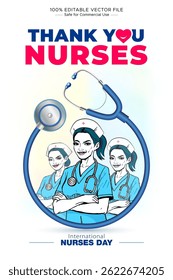 International Nurses day celebration card design. Group of medical healthcare Nurses Doctors Vector illustration.