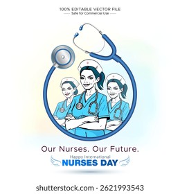 International Nurses Day Celebration Theme Design. Medical healthcare Nurse doctor with stethoscope drawing illustration.