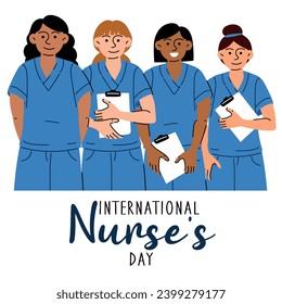 International Nurse's Day. The concept of a happy nurse's day. Medical education. The concept of healthcare medicine. The blue uniform. Diversity, equality, women's. Vector illustration design. May 12