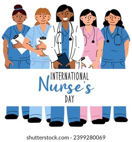 International Nurse's Day. Concept of a happy nurse's day. Medical education. The concept of healthcare medicine. Thanks for the nurse. Diversity, equality, women's. Vector illustration design. May 12