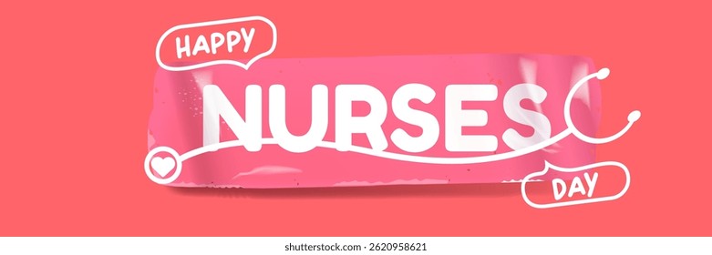 Día internacional de las enfermeras lindo Vector Horizontal ancho Anuncio y cartel con estetoscopio aislado sobre fondo rosa Vector 12 de mayo Icono de feliz día de las enfermeras, etiqueta, signo, Plantilla de diseño de pegatina