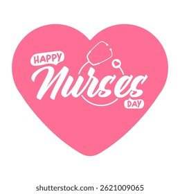 Día internacional de las enfermeras lindo Vector forma de corazón Anuncio y cartel con estetoscopio aislado sobre fondo rosa Vector 12 de mayo Feliz día de las enfermeras icono del corazón, etiqueta, signo, Plantilla de diseño de pegatina