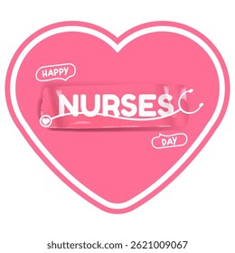 Banner e cartaz com estetoscópio isolado no fundo rosa. vetor 12 maio Feliz enfermeiras dia coração ícone, rótulo, sinal, modelo de design de adesivo