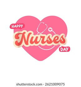International nurses day cute vector heart shape banner and poster with stethoscope isolated on pink background. vector 12 May Happy nurses day heart icon, label, sign, sticker design template
