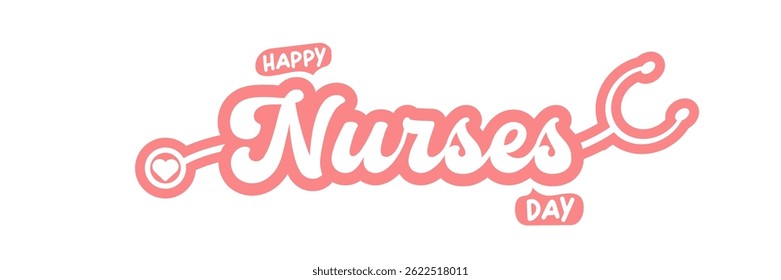 Día internacional de las enfermeras lindo Vector ancho Anuncio Horizontal y cartel con estetoscopio aislado sobre fondo blanco Vector rosa 12 de mayo Icono de feliz día de las enfermeras, etiqueta, signo, Plantilla de diseño de pegatina
