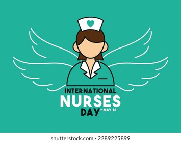 International Nurses Day design vector. May 12. Nurse icon with wings. Flat design vector. Poster, banner, card, background. Eps 10.