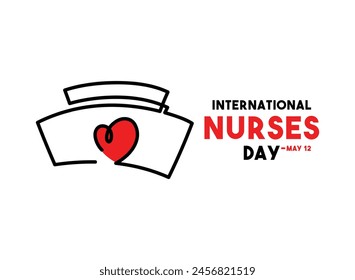 International Nurses Day design vector on white background. May 12. Flat design vector. Nurse hat line icon. Eps 10.