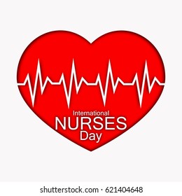 International nurses day illustration with red heart and heartbeat. Card or design for doctors, nurses and medicine.
