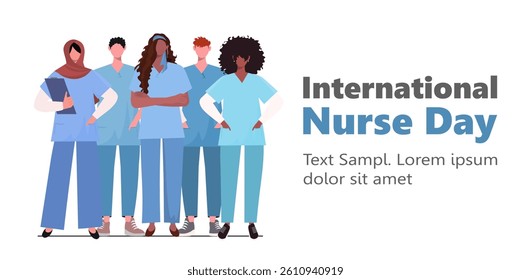 International Nurses Day. Large group of nurses. Medical workers standing together. Modern illustration concept for website development, social media, template web, banner. Vector Not AI generated