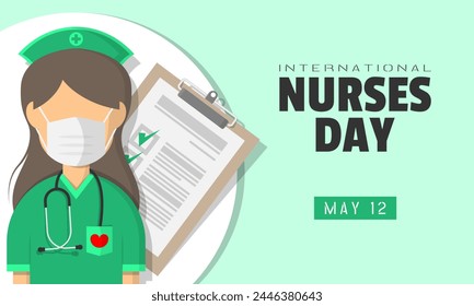 International Nurses Day poster with a female nurse and a checklist board