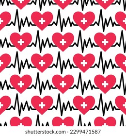 International Nurses Day seamless pattern with ecg heartbeat rhythm symbol. CMYK color mode ready to print.