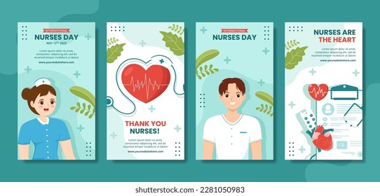 International Nurses Day Social Media Stories Flat Cartoon Hand Drawn Templates Illustration