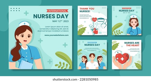 International Nurses Day Social Media Post Flat Cartoon Hand Drawn Templates Background Illustration