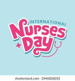 Internationaler Tag der Krankenschwestern Vorlage Design mit fett gedruckten Text und medizinischen Elemente auf blauem Hintergrund. Happy Nurses Day Banner, Poster, Grußkarte Design.