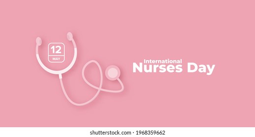 International nurses day vector horizontal banner or poster with stethoscope isolated on pink background. vector 12 May Happy nurses day icon or sign design template