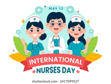 Vektor-Illustration zum Internationalen Krankenpflegetag am 12. Mai für Beiträge, die Krankenschwestern zur Gesellschaft im Gesundheitswesen leisten - flatter Kids-Cartoon-Hintergrund