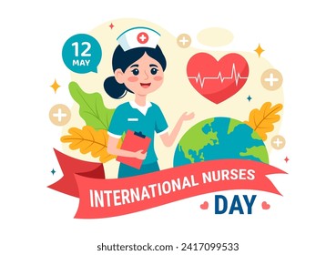 Ilustración vectorial del Día Internacional de las Enfermeras el 12 de mayo por contribuciones que las enfermeras hacen a la sociedad en cuidado de la salud Niños planos Fondo de caricatura