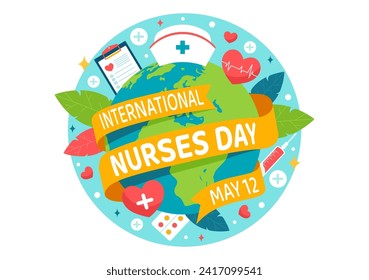 International Nurses Day Vector Illustration on May 12 for Contributions that Nurse Make to Society in Healthcare Flat Kids Cartoon Background