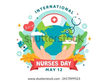International Nurses Day Vector Illustration on May 12 for Contributions that Nurse Make to Society in Healthcare Flat Kids Cartoon Background