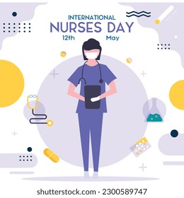 International Nurses Day vector in purple. May 12th International Nurses Day thank you card. Nurse as a super hero character. Thank you doctors and nurses vector.