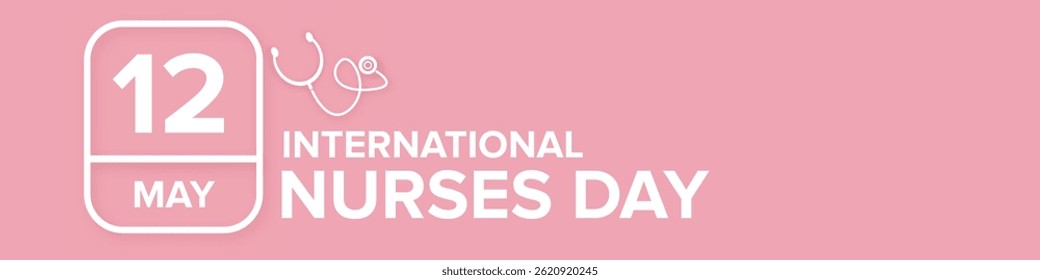 International nurses day vector wide horizontal banner or poster with stethoscope isolated on pink background. vector 12 May Happy nurses day icon or sign design template