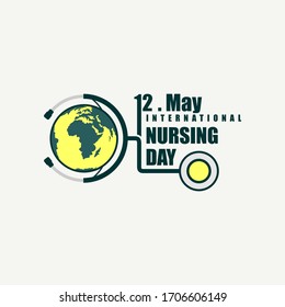 International Nursing Day. Typography Logo design. Celebrating on 12 may. The Earth on Stethoscope. Vector Illustration