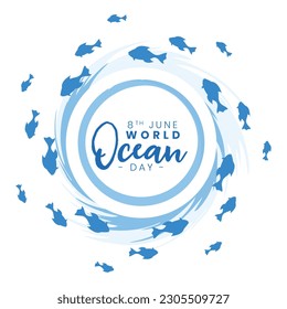 international ocean day background with aquatic fish swirl design vector