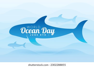 international ocean day event background with lovely whale design vector