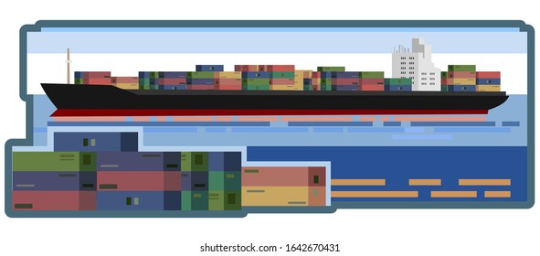 International ocean logistics. Vector illustration. Delivery of goods by Intercontinental transport. Cargo. Container port service. The picture for the booklet, the buttons of the website. Isolated. 
