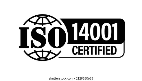 Organización Internacional para la Normalización abstracta, icono vectorial 'certificado ISO 14001', de color negro
