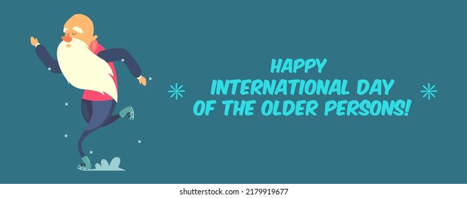 international older day person horizontal banner vector flat design