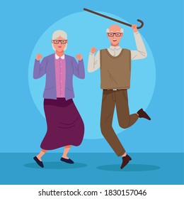 international older persons day with old couple celebrating vector illustration design